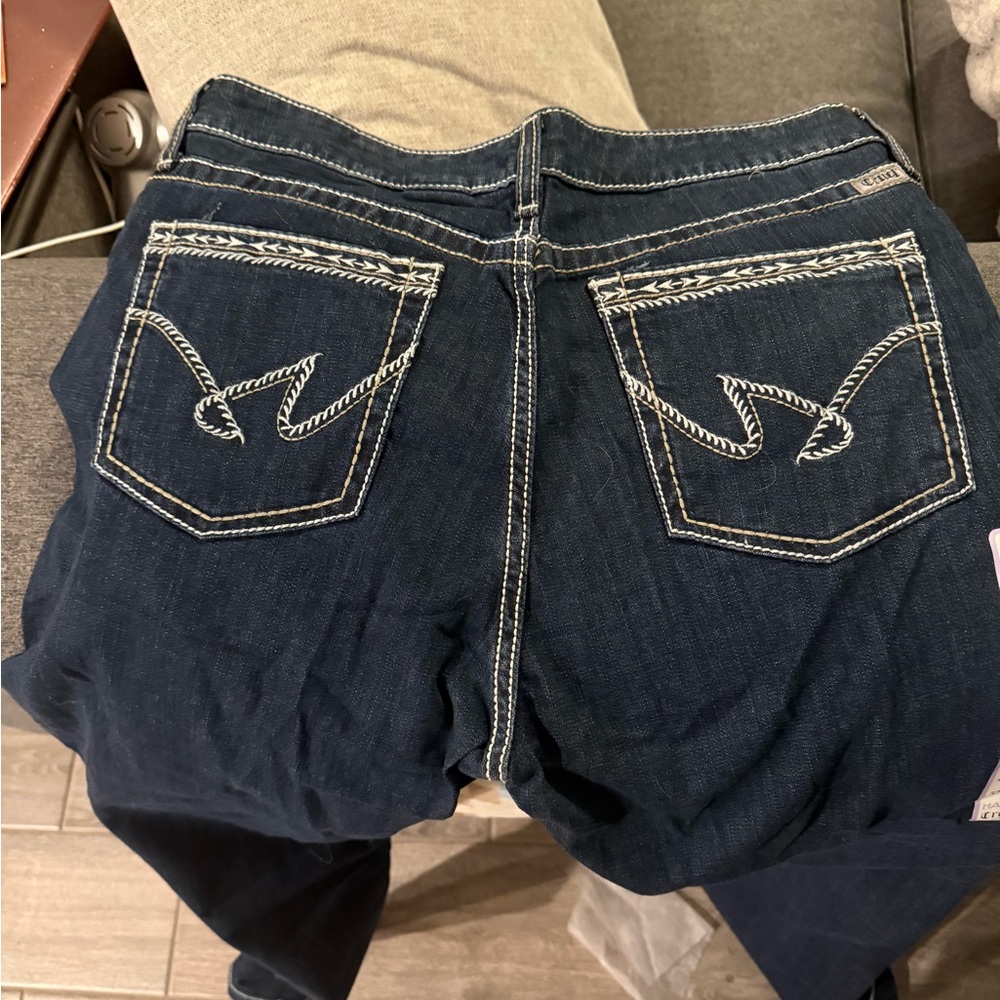 Cruel Girl Dark Blue Boot Cut Jeans with Rope Stitching